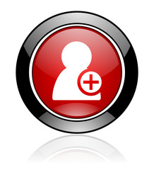 Modern design red and black round add contact vector icon