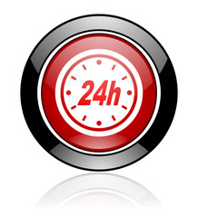 Modern design red and black round glossy 24h vector icon
