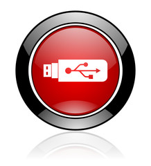 Modern design red and black round glossy usb vector icon