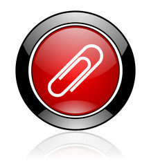 Modern design red and black round glossy attach vector icon