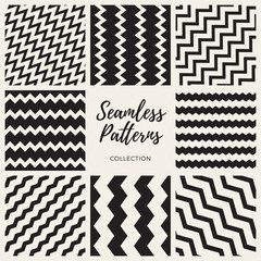 Set of Eight Vector Seamless ZigZag Lines Patterns Collection