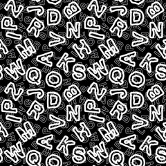 Pattern - vector seamless white letters on a black background