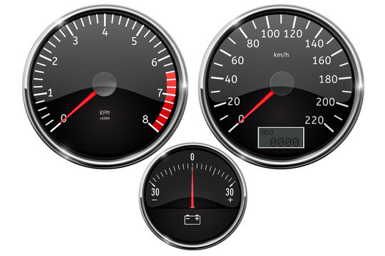 Speedometer, tachometer, accumulator charge level