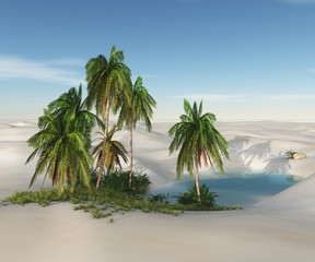 Fototapeta premium oasis in the desert. palm trees and sand. 