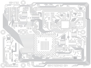 Naklejka premium Circuit board vector computer drawing - electronic motherboard
