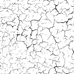 Cracked seamless pattern vector texture. Black cracks on white b