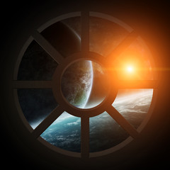 Obraz premium View of outer space from a spaceship cabin