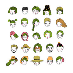 Different faces. Hand drawing isolated objects