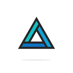 Triangle logo element with strict corners vector isolated on white background, blue triangle figure logotype, strong geometric figure with bold lines outlined