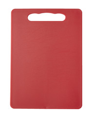 A red plastic chopping board isolated on a white background