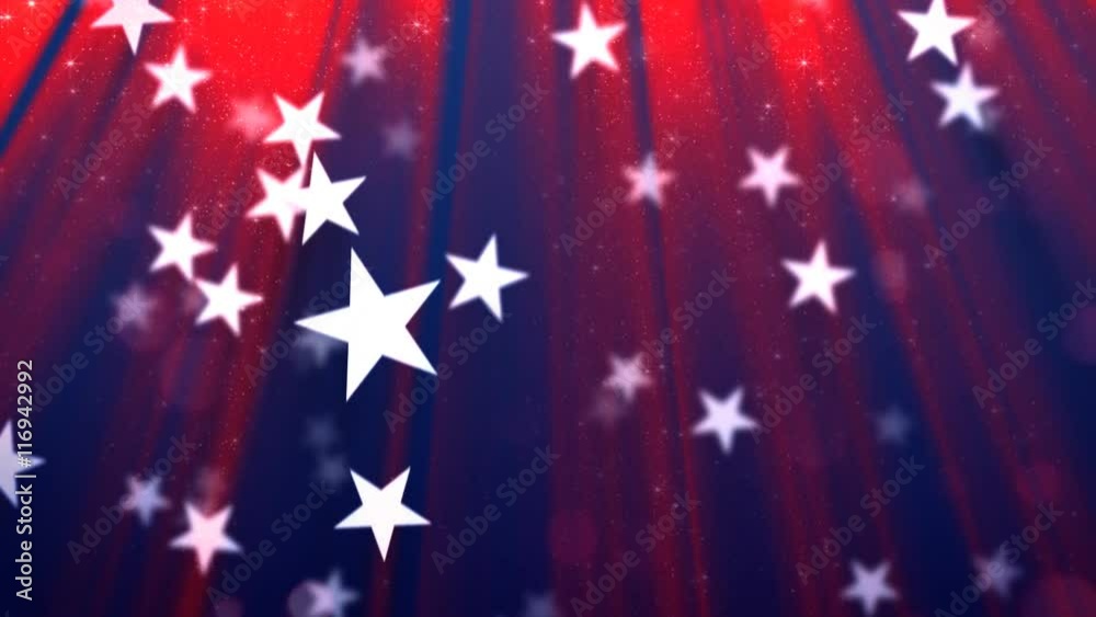 Wall mural loopable background of stars rising through glittering rays of light. great for the 4th of july or c