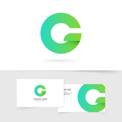 Green gradient letter g or q vector logo element design isolated on white background, abstract round logotype with leaf, concept of ecology or eco technology creative brand symbol