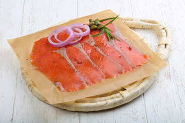 Sliced salmon