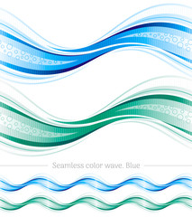 Abstract seamless wave pattern on white background. Vector illustration set with three gradient colors - green, blue. Elegant design template.