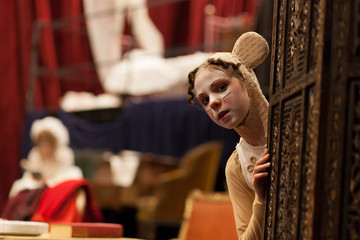 young actress in a mouse costume - obrazy, fototapety, plakaty