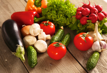 Fresh vegetables on a clean wooden table