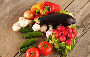 Fresh vegetables on a clean wooden table