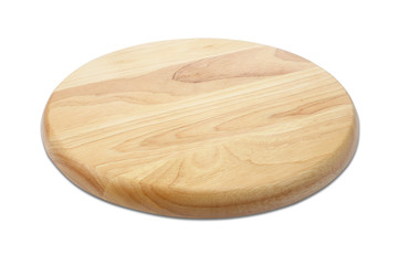 wooden plate side view on white background.