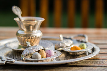 Candies withTraditional Turkish Tea in a silver tray