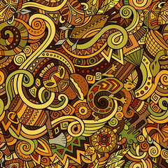 Cartoon cute doodles hand drawn Africa seamless pattern