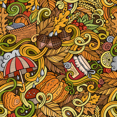 Cartoon cute doodles autumn seamless pattern