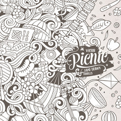 Fototapeta premium Cartoon vector picnic doodle frame