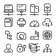 Network icon set in thin line style