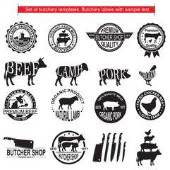Set of butchery templates. Butchery labels with sample text