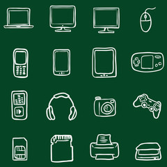 Vector Set of Chalk Doodle Computer Devices Icons
