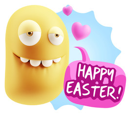 3d Rendering. Love Biting Lip Emoticon Face saying Happy Easter