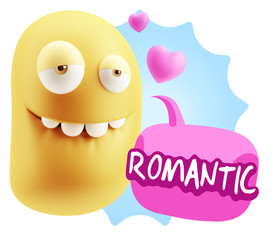 3d Rendering. Love Biting Lip Emoticon Face saying Romantic with