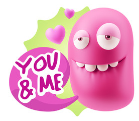 3d Rendering. Love Biting Lip Emoticon Face saying You And Me wi