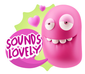 3d Rendering. Love Biting Lip Emoticon Face saying Sounds Lovely