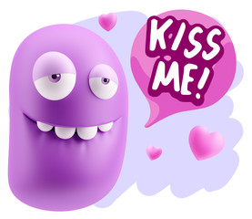 3d Rendering. Love Biting Lip Emoticon Face saying Kiss Me with