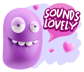 3d Rendering. Love Biting Lip Emoticon Face saying Sounds Lovely