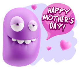 3d Rendering. Love Biting Lip Emoticon Face saying Happy Mother'