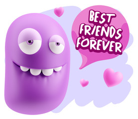 3d Rendering. Love Biting Lip Emoticon Face saying Best Friends