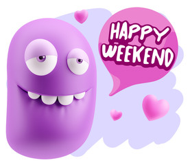 3d Rendering. Love Biting Lip Emoticon Face saying Happy Weekend