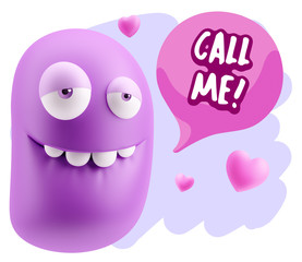 3d Rendering. Love Biting Lip Emoticon Face saying Call Me with