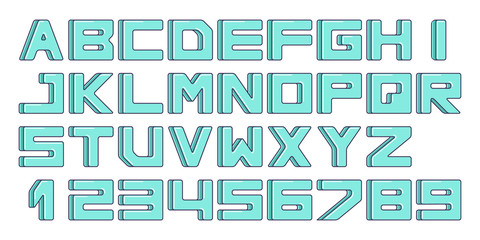 Square font, letters and numbers. Vector illustration.