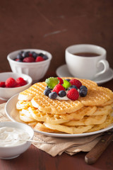waffles with creme fraiche and berries for breakfast