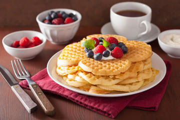 waffles with creme fraiche and berries for breakfast