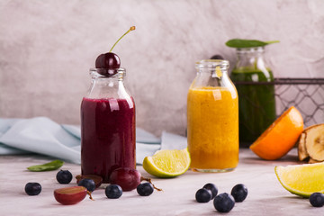 Assortment of bright smoothies