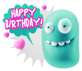 3d Rendering. Love Biting Lip Emoticon Face saying Happy Birthda