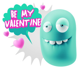 3d Rendering. Love Biting Lip Emoticon Face saying Be My Valenti