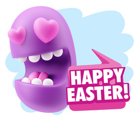 3d Rendering. Emoji in love with heart eyes saying Happy Easter