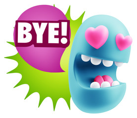 3d Rendering. Emoji in love with heart eyes saying Bye with Colo