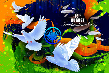 Flying Dove on Indian Independence Day celebration background