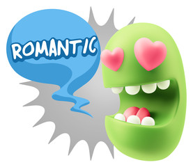 Fototapeta premium 3d Rendering. Emoji in love with heart eyes saying Romantic with