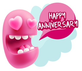 3d Rendering. Emoji in love with heart eyes saying Happy Anniver